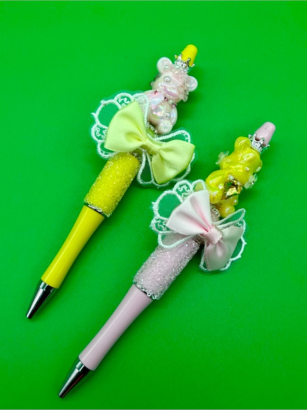 Playful Yellow & Pink Bear Bow Gel Pen Duo - Kids Toys